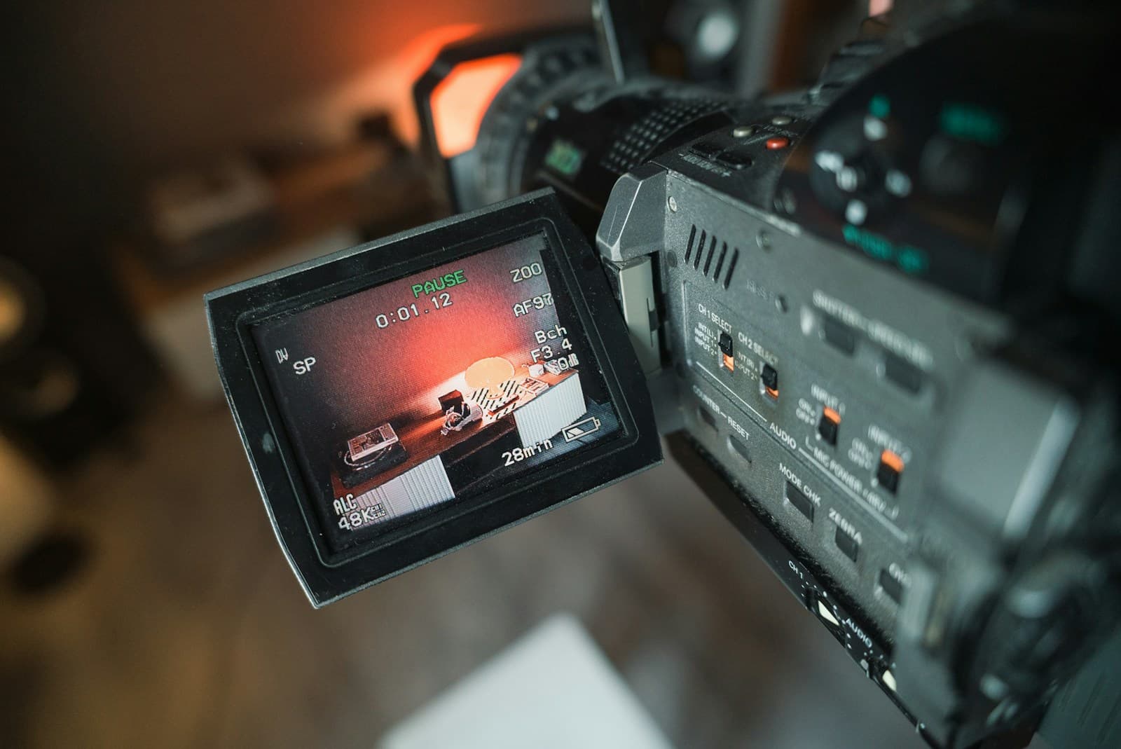 Close-up of a video camcorder